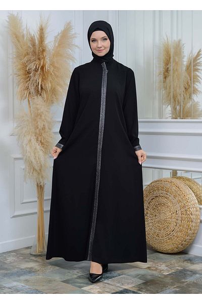 Modamix Flat Collar Zippered Women's Hijab Ferace - 561