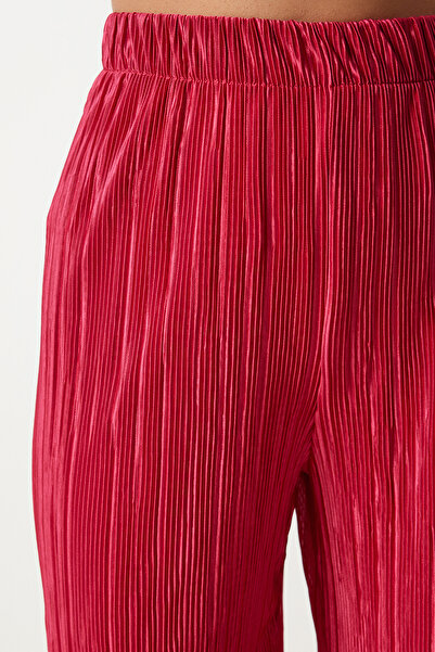 Happiness İstanbul Dark Pink Knitted Blouse and Palazzo Pants Set - Pleated, Sleeveless FN03192