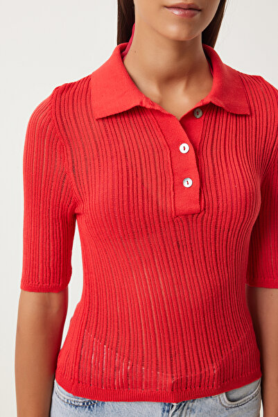 Happiness İstanbul Red Polo Neck Knitwear Blouse - Light and Transparent FN03211