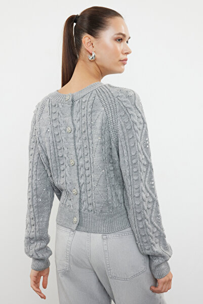 Trendyol Collection Šedý oboustranný použitelný úpletový svetr TWOAW24KZ00144