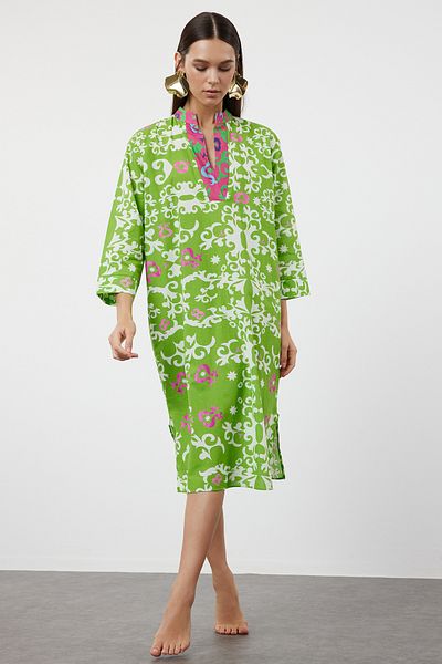 Trendyol Collection Etnikai mintás Midi szőtt 100% pamut strandruha TBESS24EL00147