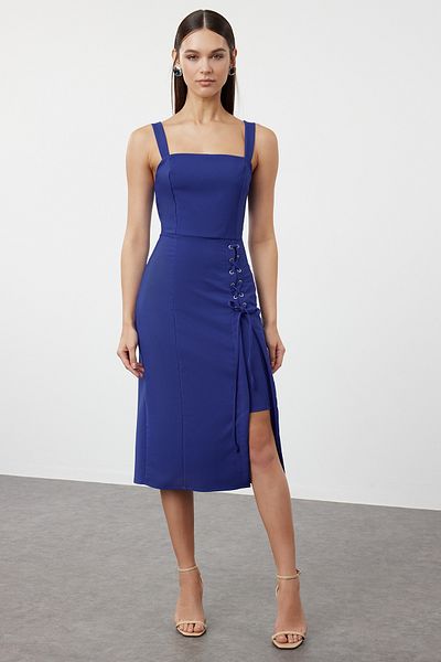 Trendyol Collection Rochie țesută Saks cu fustă creion dreaptă - TWOSS19EL0079