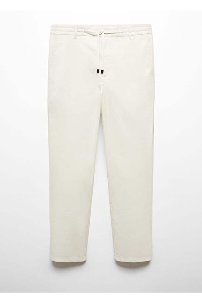 MANGO Man Pamuklu gofre kumaş beli büzgülü pantolon