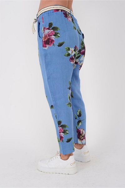 Park Moda 7232 BELT DETAIL FLOWER PATTERN CARROT LINEN PANT