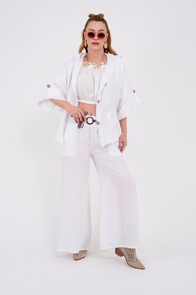 Park Moda 8730 Wide Leg Belted Linen Trousers