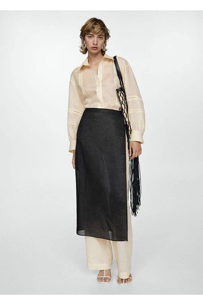 MANGO Woman Ramie Shirt with Embroidery Detail