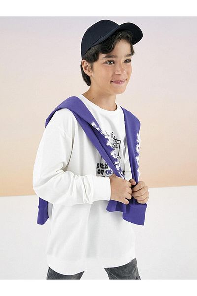 LC Waikiki Суичър за момче - LCW Kids, кръгла яка, щампа, дълъг ръкав