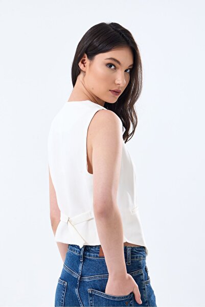 fujya Women's V-Neck Woven Vest Short