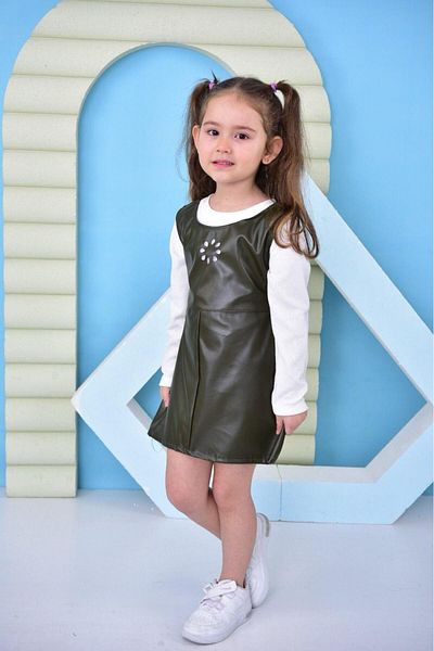 TRENDİMİZBİR Unprinted 2 Piece Girls Leather Dress