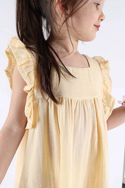 TRENDİMİZBİR Girl's Muslin Dress - Square Collar and Ruffle Sleeve