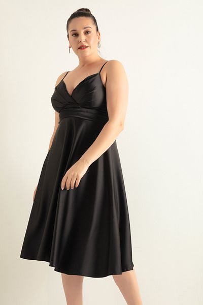 Lafaba Rochie de seară de damă, neagră, cu bretele din frânghie, cu curea din satin, mărime mare