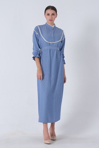 Feminist Blue Hijab Dress - Lace Front Piping0807771