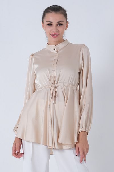 Feminist Beige Satin Tunic - Elastic Sleeve, Waist Tie44510418