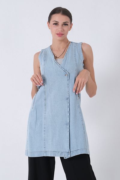 Feminist Blue Denim Vest - Double Breasted Collar, Double Pocket0801426