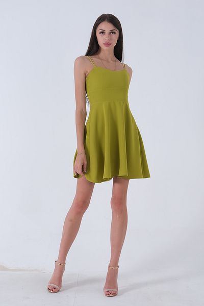 Feminist V-Neck Thin Straps Backless Flared Evening Dress - Pistachio Graduation Dress0104026
