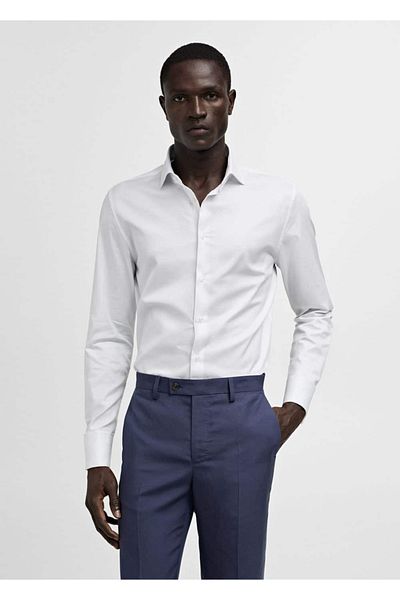 MANGO Man Slim Fit košile z keprové látky s manžetovými knoflíčky