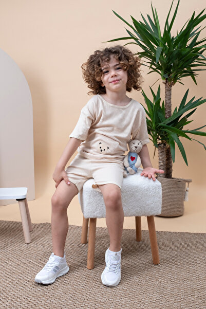 Bubito Bear Pocket Visual Cotton Summer Baby Kids Shorts Set-Beige