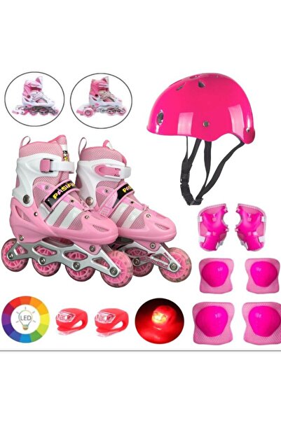 OyuncakZade Pembe Işıklı Teker Ayarlanabilir Çocuk Alıştırma Paten 2 Fonksiyo...