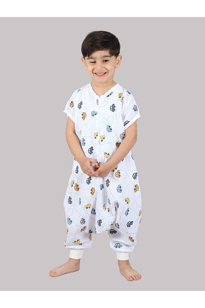 DİDABABY Summer - Short Sleeve - Single Layer Muslin - Car Pattern Sleeping Bag (Room Temperature 27 Degrees and Above)