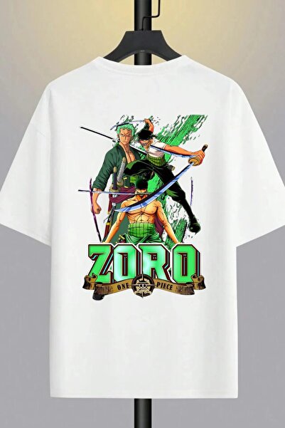 Massgai تي شيرت قطني كبير الحجم للجنسين بنمط الرسوم المتحركة One Piece Zoro