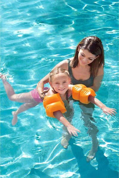 Telvesse 3-6 سنوات 19-30 كجم أكمام سباحة برتقالية للأطفال - أكمام سباحة قابلة للنفخ لحمام السباحة