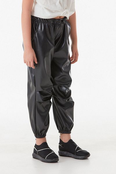 Fulla Moda Faux Leather Elastic Waist Jogger Girl's Trousers