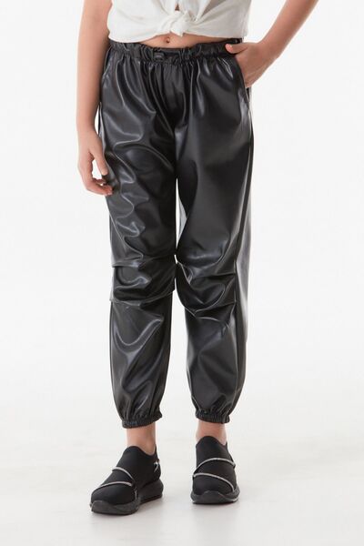 Fulla Moda Suni Deri Beli Lastikli  Jogger  Kız Çocuk Pantolon