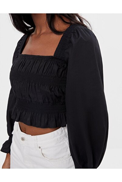 Org Marka Store ZR НА ЗВОРОТНІЙ СТОРОНІ КВАДРАТНИЙ ВИРІЗ ГУМОВИЙ ДОВГИЙ РУКАВ ГУМОВИЙ КРАЙ БЛУЗКА