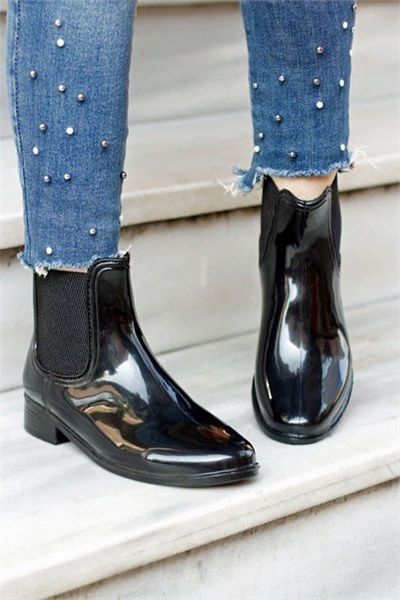 Demashoes Μαύρες ελαστικές επίπεδες κοντές μπότες βροχής