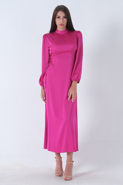 Feminist Fuchsia Dress - With Flywheel Sleeves and Rope Detail, Side Tie31061422