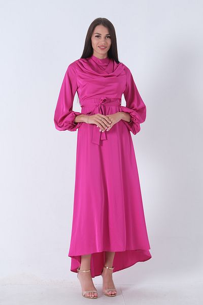 Feminist Fuchsia Degaje Satin Hijab Dress - Balloon Sleeve5305035