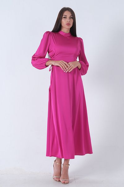 Feminist Fuchsia Dress - With Flywheel Sleeves and Rope Detail, Side Tie31061422
