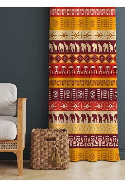 ALAMODECOR Etnik Desenli Baskılı Fon Perde 140 X 260 Cm Kaliteli - Dijital Ba...