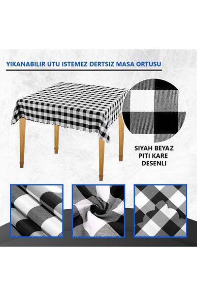 Else Dekor Else Чорно-біла квадратна скатертина з візерунком шахівниці, що не залишає плям, скатертина для столу, скатертина для пікніка