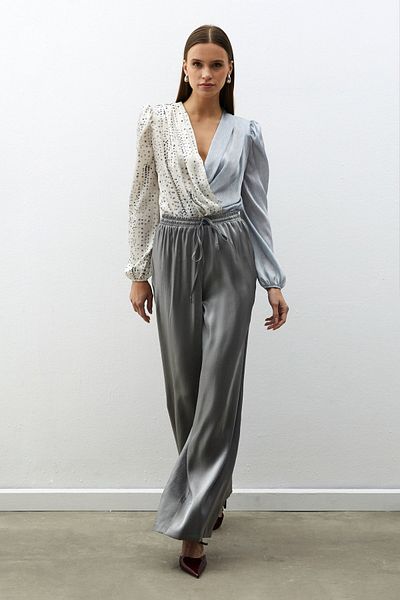 Sateen Shiny Waist Elastic Trousers - ANTHRACITE