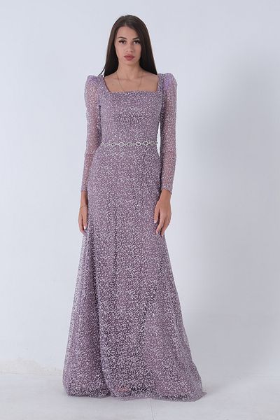 Feminist Lavender Fish Evening Dress - Stone Embroidered, Model No:9705141
