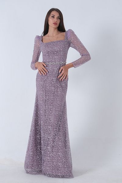 Feminist Lavender Fish Evening Dress - Stone Embroidered, Model No:9705141
