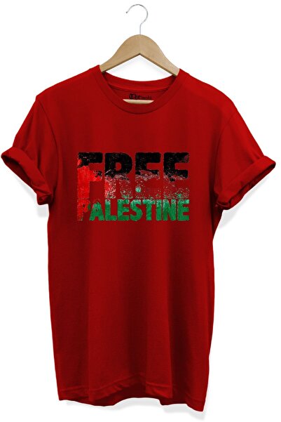 The Baski Tricou din bumbac roșu premium imprimat gratuit Palestina