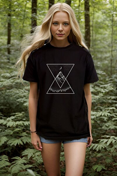 The Baski Crna unisex majica Moon Pyramid Štampano Minimal kratki rukav T-shirt