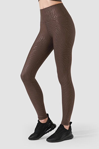 Superstacy Yüksek Bel Tiger Acı Kahve Spor Tayt