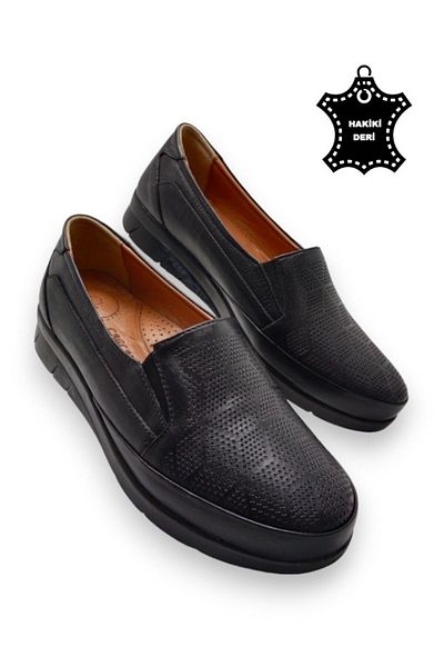 MAGIC SHOES Brant ortopedic complet din piele naturală de damă pantofi de mama cu imprimeu negru