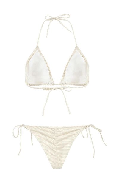 AQUELLA Ecru Triangle Bikini Set - Textured and Glittery Drawstring