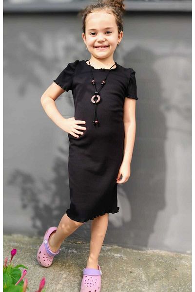 GallanD Children's Black Dress Girl Stylish Practical Daily Special Day Birthday Wedding Short Sleeve Dress