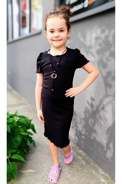 GallanD Children's Black Dress Girl Stylish Practical Daily Special Day Birthday Wedding Short Sleeve Dress