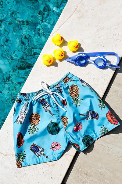 Mayom Boy - Pineapple Printed Fun Waist Lace Up Swim Shorts