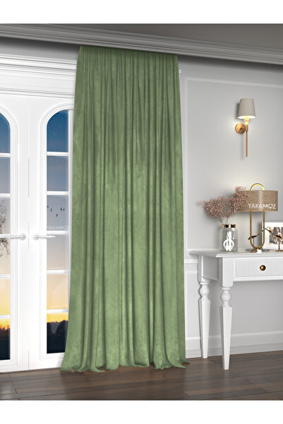 Yakamoz Kadife Görünüm Çağla Yeşili Ada Fon Perde Ekstraforlu Velvet Touch Serisi