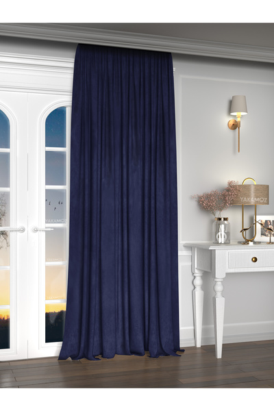Yakamoz Kadife Görünüm Lacivert Ada Fon Perde Ekstraforlu Velvet Touch Serisi