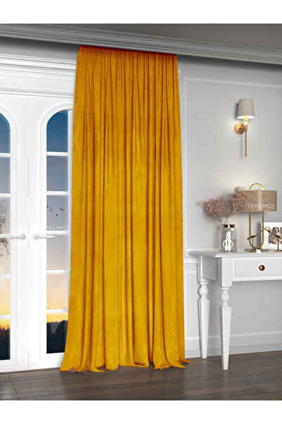 Yakamoz Kadife Görünüm Balpeteği Sarısı Ada Fon Perde Ekstraforlu Velvet Touch Serisi