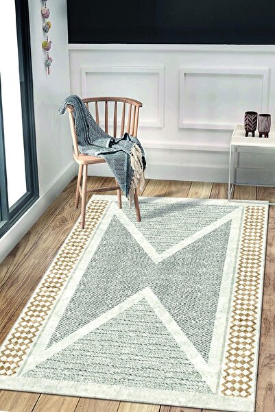 HaLıFoRuM Iskandinav Desen Makinada Pastel Tonlarda Kaymaz Taban Salon Halısı Ipeksi Ht-170