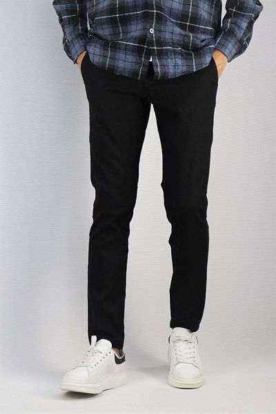 inpool Men's Winter Black Belt Label Detailed Trousers